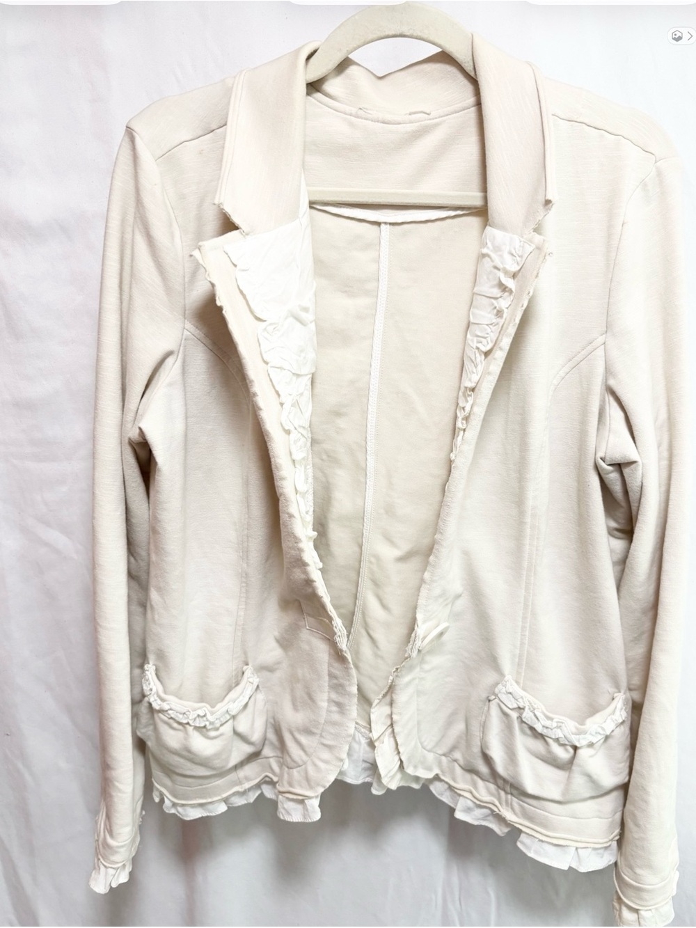 Women’s Cream Ruffle-Trim Jacket - Picture 9 of 9